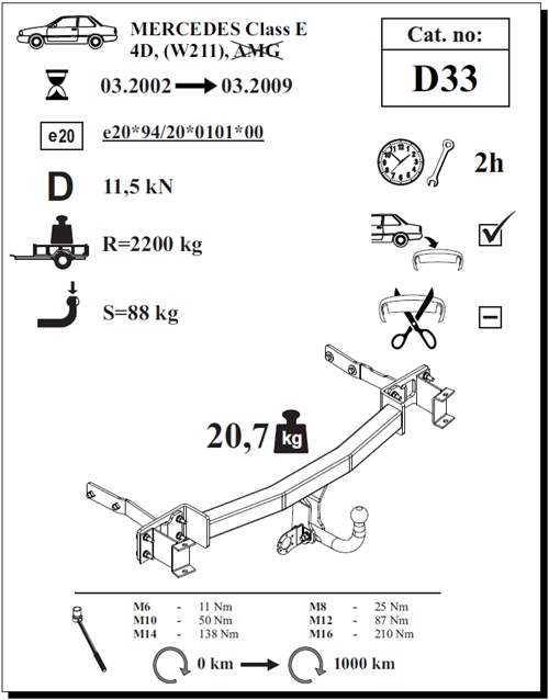 Mercedes E-Class Çeki Demiri , Kuğu Boynu - Sabit , 2002 - 2009