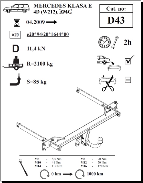 Mercedes E-Class Çeki Demiri , Kuğu Boynu - Sabit , 2009 - Bugüne