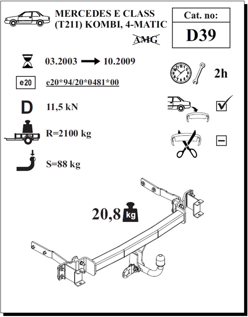 Mercedes E-Class Kombi Çeki Demiri , Kuğu Boynu - Sabit , 2003 - 2009