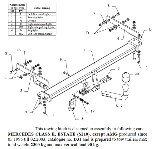 Mercedes E-Class Kombi Çeki Demiri , Kuğu Boynu - Sabit , 1996 - 2003