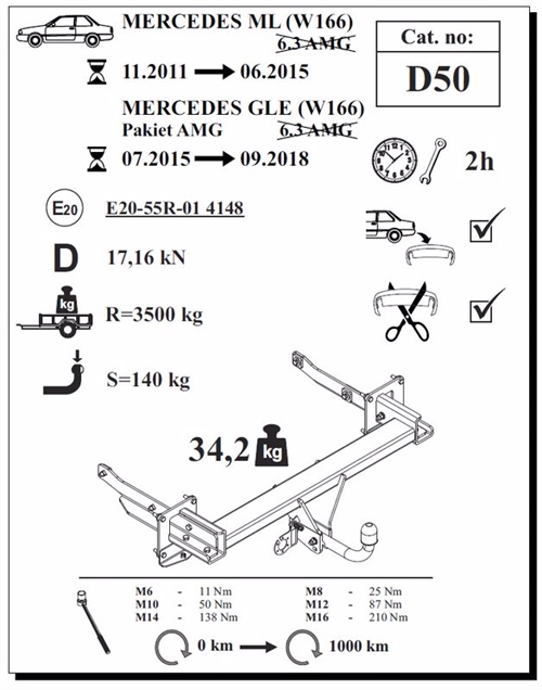 Mercedes GLE Coupe Çeki Demiri , Kuğu Boynu - Sabit , 2015 - 2018