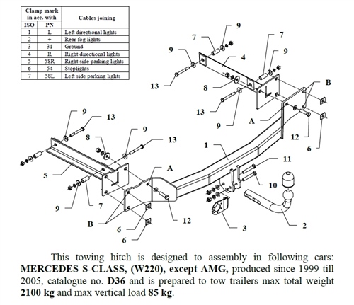 Mercedes S-Class Çeki Demiri , Kuğu Boynu - Sabit , 1998 - 2005