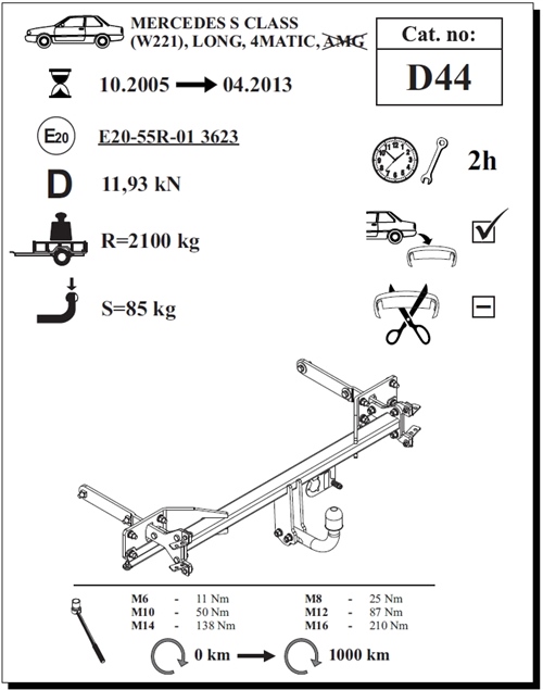 Mercedes S-Class Çeki Demiri , Kuğu Boynu - Sabit , 2005 - 2013