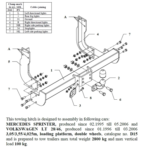 Mercedes Sprinter Açık Kasa (Çift Teker) Çeki Demiri , Flanşlı , 1995 - 2006