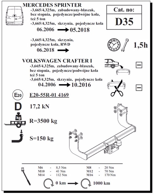 Mercedes Sprinter Açık Kasa (Tek Teker) Çeki Demiri , Flanşlı , 2006 - 2018
