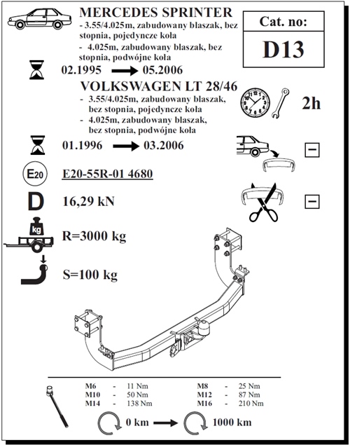 Mercedes Sprinter Panelvan (Tek Teker) Çeki Demiri , Flanşlı , 1995 -2006