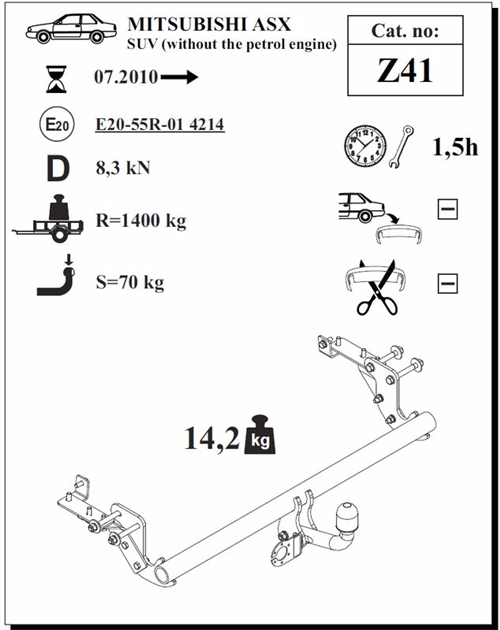 Mitsubishi ASX ( Dizel ) Çeki Demiri , Kuğu Boynu - Sabit , 2010 - 2019