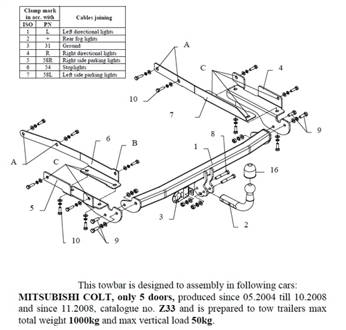 Mitsubishi Colt Çeki Demiri , Kuğu Boynu - Sabit , 2004 - Bugüne