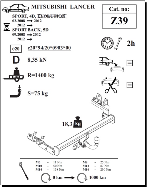 Mitsubishi Lancer 4K Çeki Demiri , Kuğu Boynu - Sabit , 2008 - Bugüne