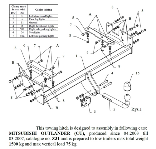 Mitsubishi Outlander Çeki Demiri , Kuğu Boynu - Sabit , 2003 - 2007