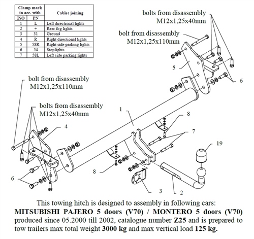 Mitsubishi Pajero Çeki Demiri , Kuğu Boynu - Sabit , 2000 - 2002