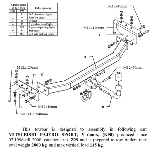 Mitsubishi Pajero Sport Çeki Demiri , Kuğu Boynu - Sabit , 1996 - 2008
