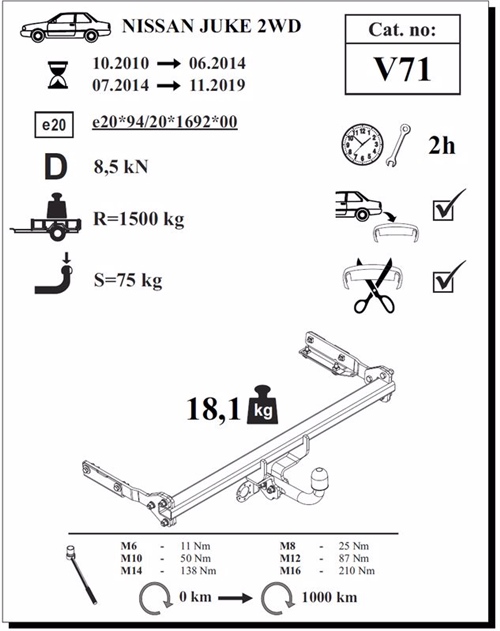 Nissan Juke 2WD Çeki Demiri , Kuğu Boynu - Sabit , 2010 - 2019