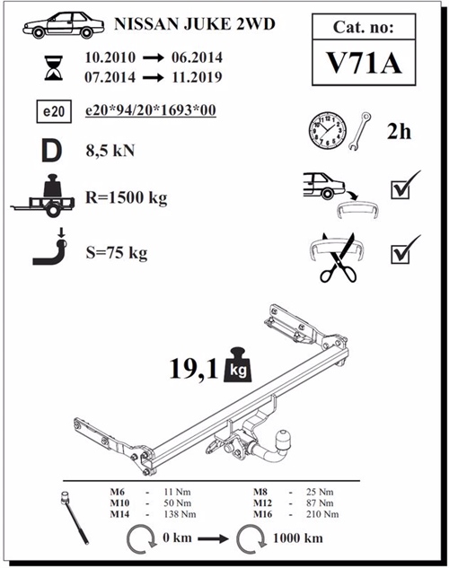 Nissan Juke 2WD Çeki Demiri , Yatay Sökülebilir , 2010 - 2019