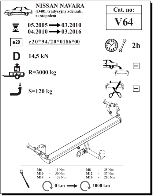 Nissan Navara (Normal Tampon) Çeki Demiri , Kuğu Boynu - Sabit , 2005 - 2016