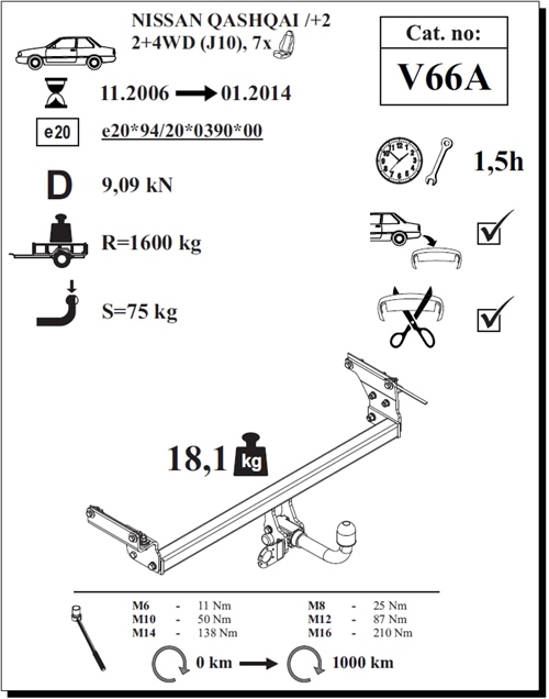 Nissan Qashqai Çeki Demiri , Yatay Sökülebilir , 2006 - 2014