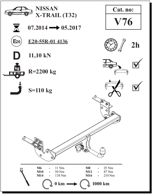Nissan X-Trail Çeki Demiri , Kuğu Boynu - Sabit , 2014 - 2017