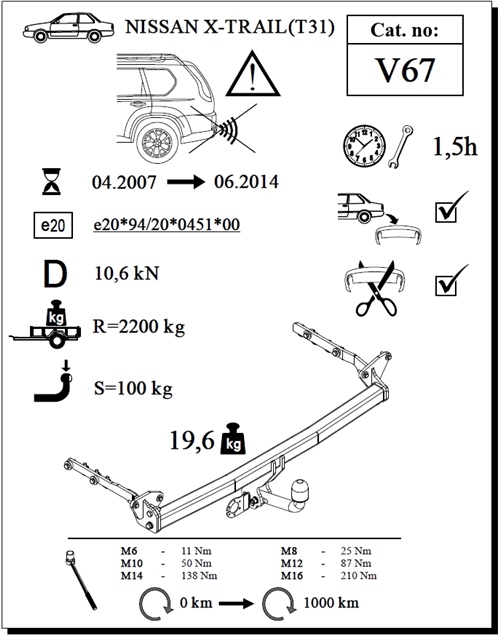 Nissan X-Trail Çeki Demiri , Kuğu Boynu - Sabit , 2007 - 2014