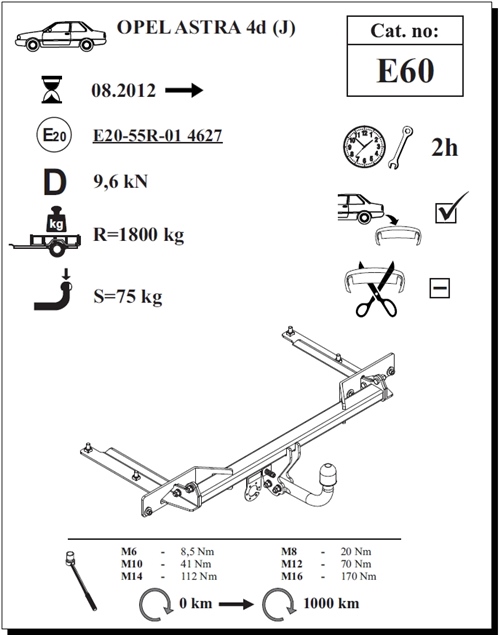 Opel Astra (J) 4K Çeki Demiri , Kuğu Boynu - Sabit , 2012 - Bugüne
