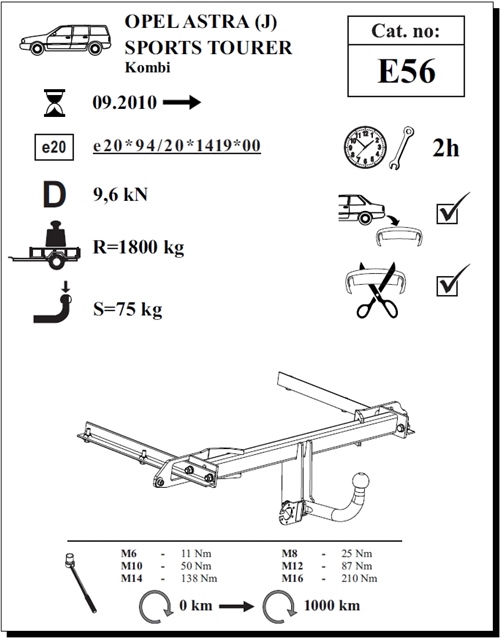 Opel Astra (J) Sports Tourer Çeki Demiri , Kuğu Boynu - Sabit , 2010 - Bugüne