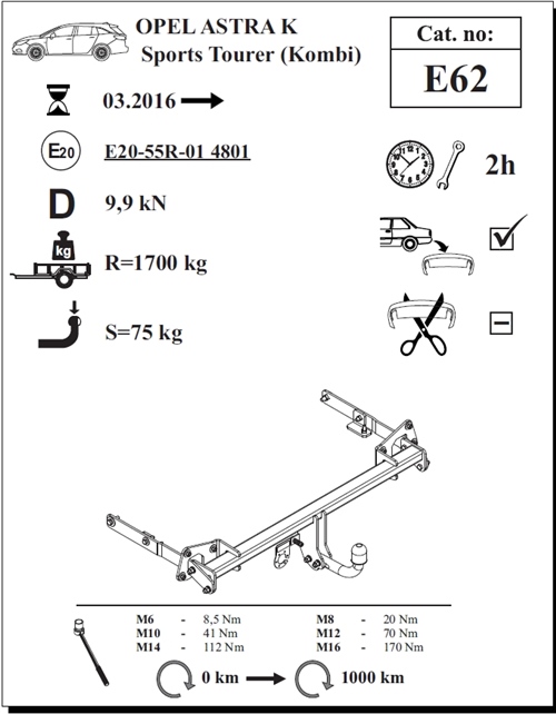 Opel Astra (K) Sports Tourer Çeki Demiri , Kuğu Boynu - Sabit , 2016 - Bugüne