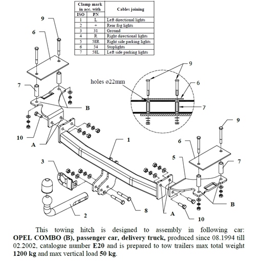 Opel Combo Çeki Demiri , Kuğu Boynu - Sabit , 1994 - 2002
