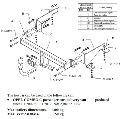 Opel Combo Çeki Demiri , Kuğu Boynu - Sabit , 2002 - 2012