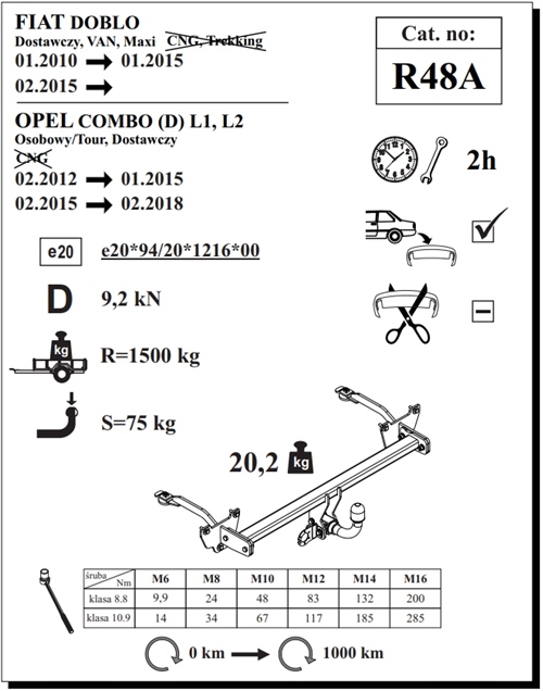 Opel Combo Çeki Demiri , Yatay Sökülebilir , 2012 - 2018