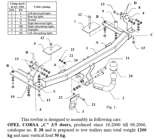 Opel Corsa Çeki Demiri , Kuğu Boynu - Sabit , 2000 - 2006