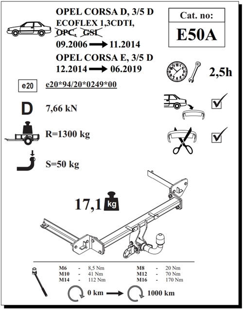 Opel Corsa Çeki Demiri , Yatay Sökülebilir , 2006 - 2019