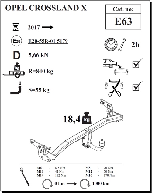Opel Crossland X Çeki Demiri , Kuğu Boynu - Sabit , 2017 -Bugüne