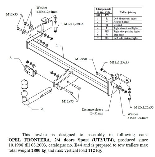Opel Frontera Çeki Demiri , Kuğu Boynu - Sabit , 1998 - 2003