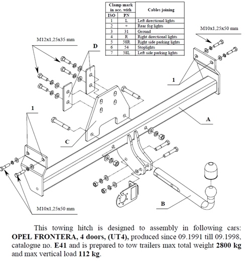 Opel Frontera Çeki Demiri , Kuğu Boynu - Sabit , 1991 -1998