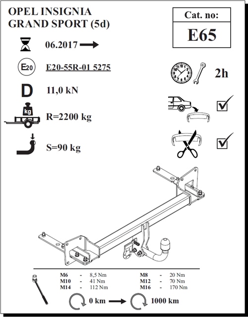 Opel Insignia Grand Sport Çeki Demiri , Kuğu Boynu - Sabit , 2017 - Bugüne