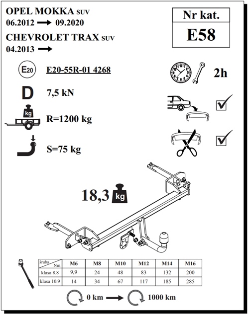 Opel Mokka Çeki Demiri , Kuğu Boynu - Sabit , 2012 -2020
