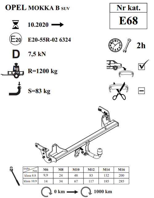 Opel Mokka Çeki Demiri , Kuğu Boynu - Sabit , 2020 - Bugüne