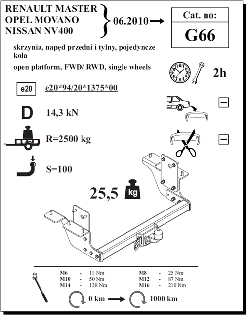 Opel Movano Kamyonet ( Tek Teker ) Çeki Demiri , Flanşlı , 2010 - Bugüne