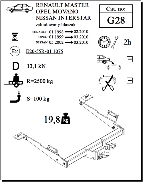 Opel Movano Panelvan Çeki Demiri , Flanşlı , 1999 -2010