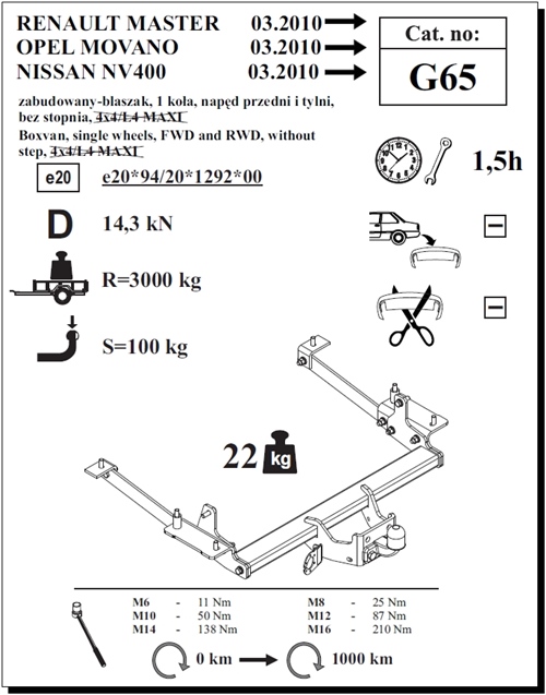 Opel Movano Panelvan Çeki Demiri , Flanşlı , 2010 - Bugüne
