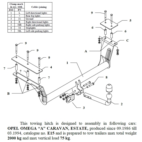 Opel Omega Kombi Çeki Demiri , Kuğu Boynu - Sabit , 1986 - 1994