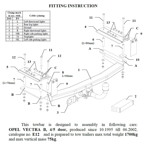 Opel Vectra Çeki Demiri , Kuğu Boynu - Sabit , 1995 - 2002