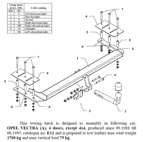 Opel Vectra Çeki Demiri , Kuğu Boynu - Sabit , 1988 - 1995