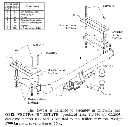 Opel Vectra Kombi Çeki Demiri , Kuğu Boynu - Sabit , 1996 - 2003