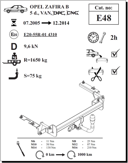 Opel Zafira (B) Çeki Demiri , Kuğu Boynu - Sabit , 2005 - 2014