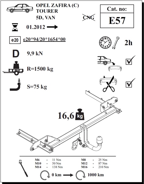Opel Zafira (C) Tourer Çeki Demiri , Kuğu Boynu - Sabit , 2012 -Bugüne