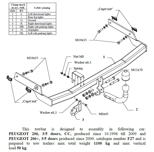 Peugeot 206 Çeki Demiri , Kuğu Boynu - Sabit , 1998 - 2009