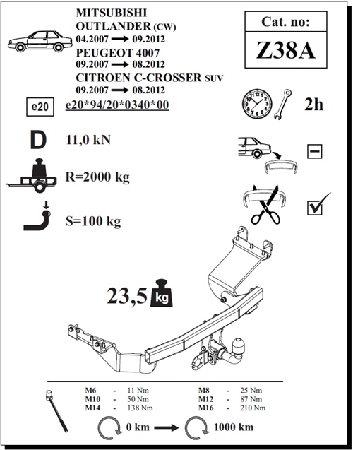 Peugeot 4007 Çeki Demiri , Yatay Sökülebilir , 2007 - 2012