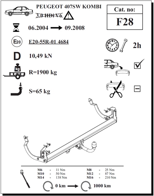 Peugeot 407 SW Çeki Demiri , Kuğu Boynu - Sabit , 2004 - 2008