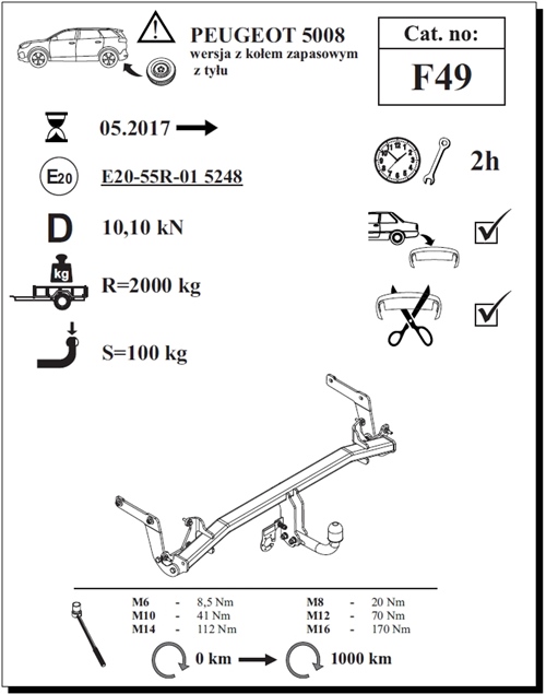 Peugeot 5008 (AS) Çeki Demiri , Kuğu Boynu - Sabit , 2017 - Bugüne