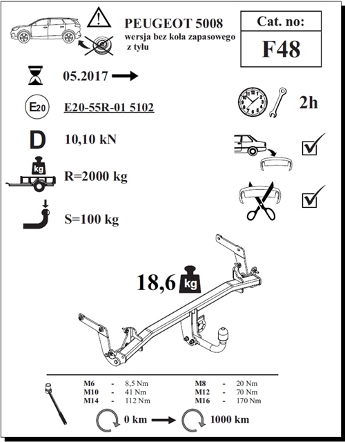 Peugeot 5008 Çeki Demiri , Kuğu Boynu - Sabit , 2017 - Bugüne